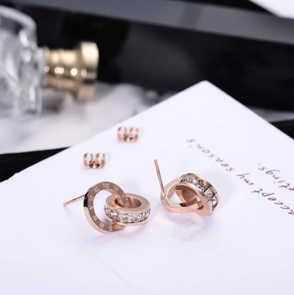 Roman Numerals Zircon Stud Earring for Woman 316L - Picture 2 of 6